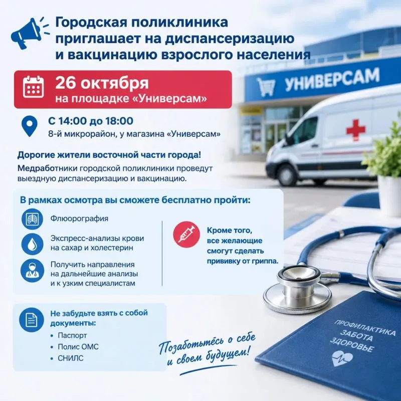 В Элисте 26 октября пройдёт выездная диспансеризация и вакцинация от гриппа